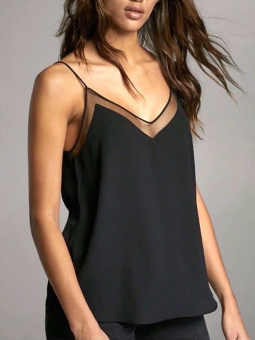Express Chiffon V-Neck Tank Top - Black